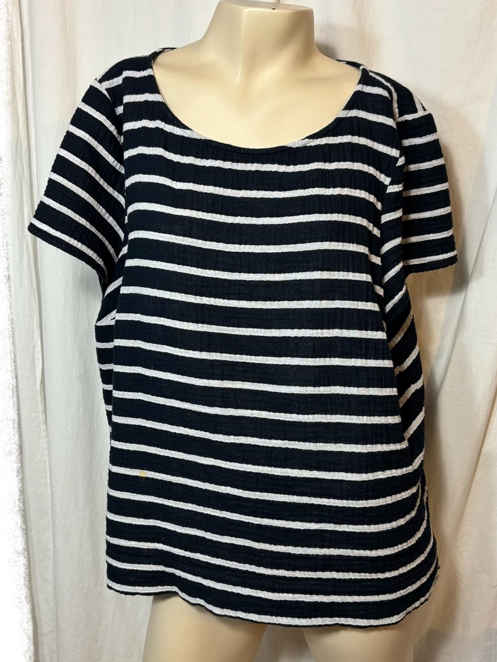 J. Jill women’s large cotton navy blue white striped nautical t-shirt top